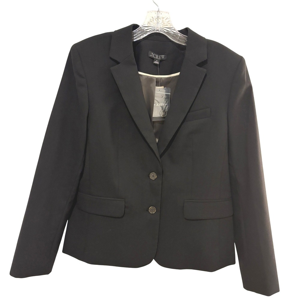 New J.Crew Blazer Women 10 Black Nova Fides Italian Wool Blend Two Button Jacket
